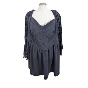 Shein Curve Babydoll Dress Plus 8X US 32/34 Black Goth Burnout Long Bell Sleeves